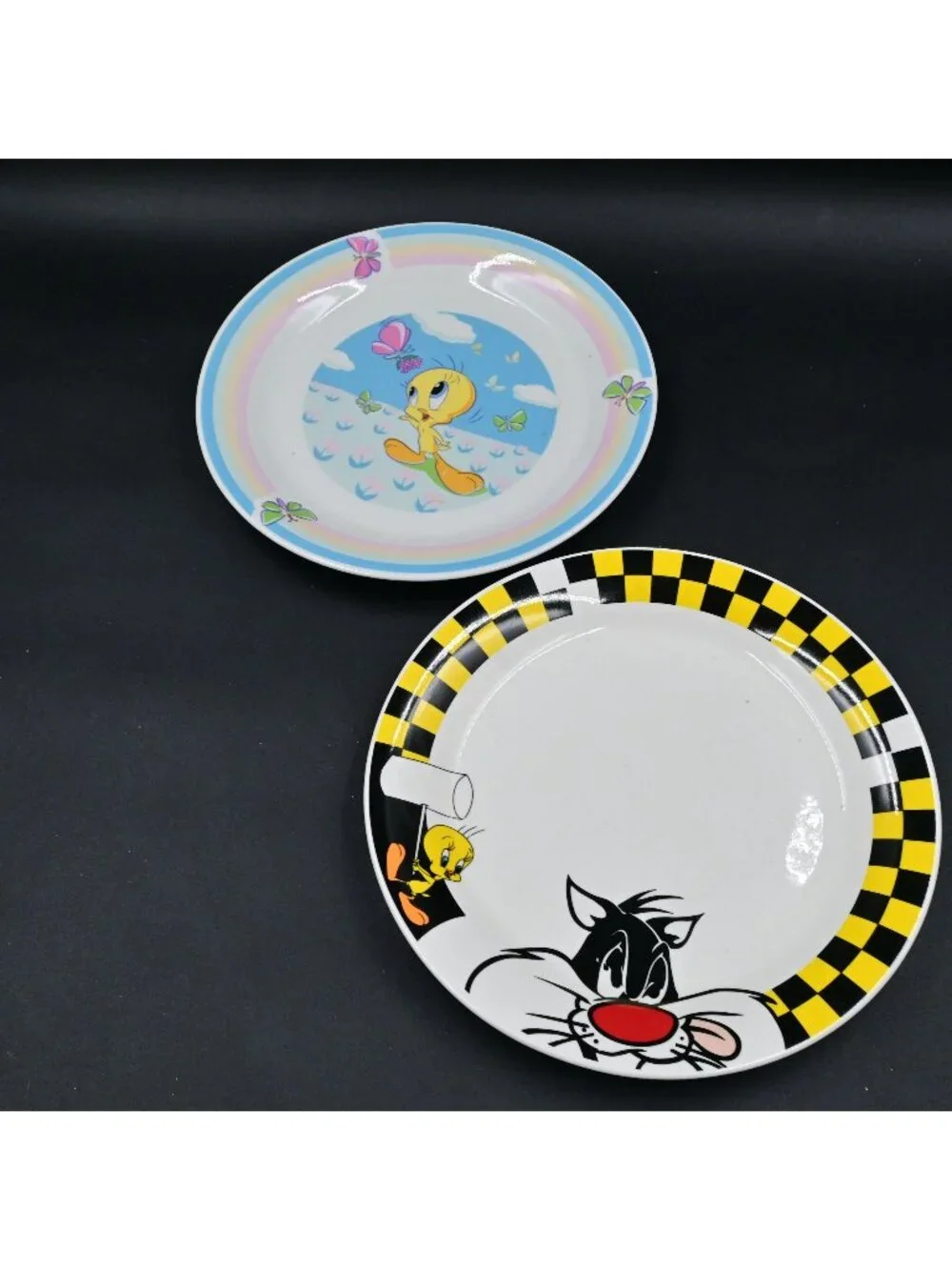 Gibson Looney Tunes Plates Tweety Bird Sylvester Rainbow Checkerboard 10
